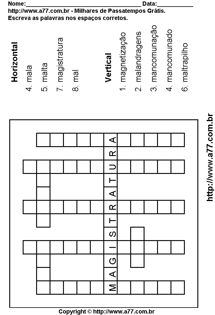 Cruzadinha Para Imprimir com Palavras Escritas Com a Letra M