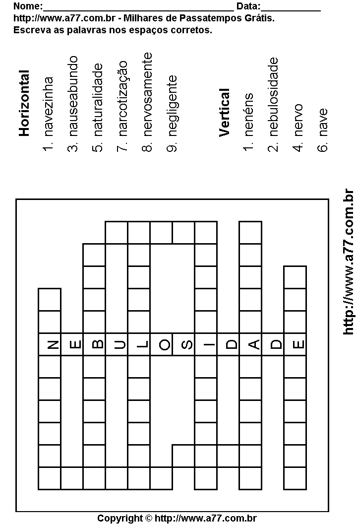 Cruzadinha Para Imprimir com Palavras Escritas Com a Letra N