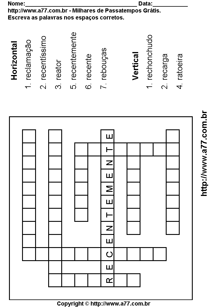 Cruzadinha Para Imprimir com Palavras Escritas Com a Letra R