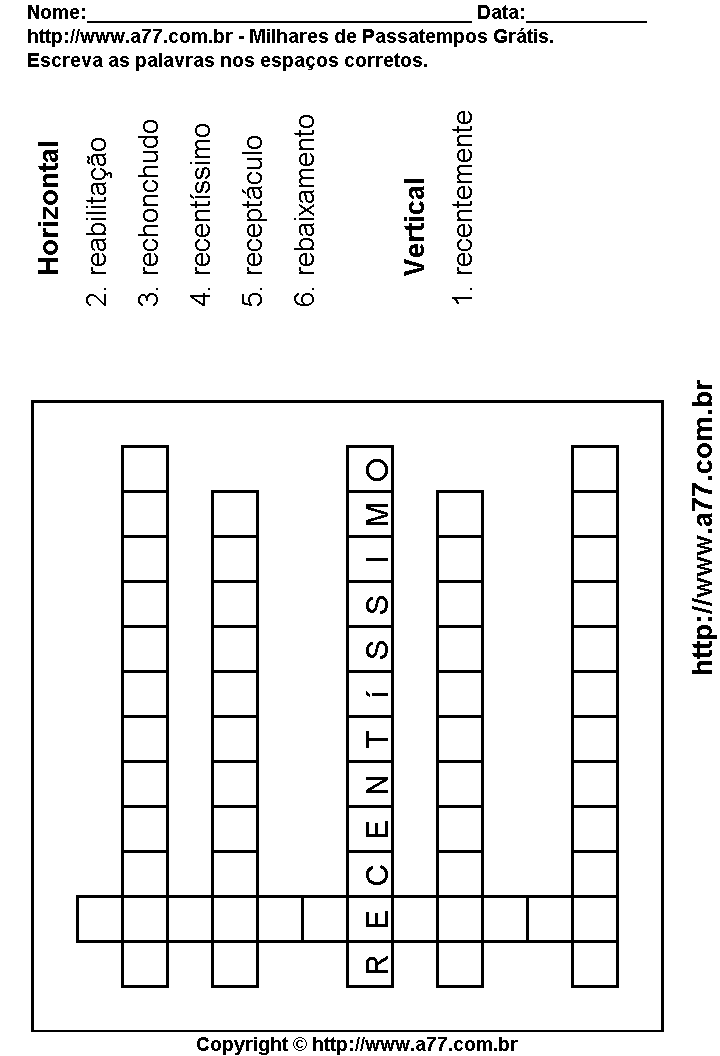 Cruzadinha Para Imprimir com Palavras Escritas Com a Letra R