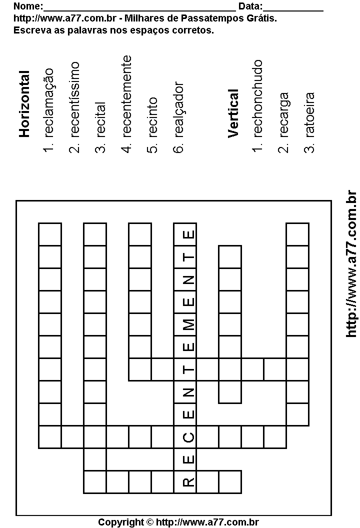 Cruzadinha Para Imprimir com Palavras Escritas Com a Letra R