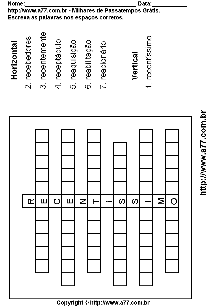 Cruzadinha Para Imprimir com Palavras Escritas Com a Letra R