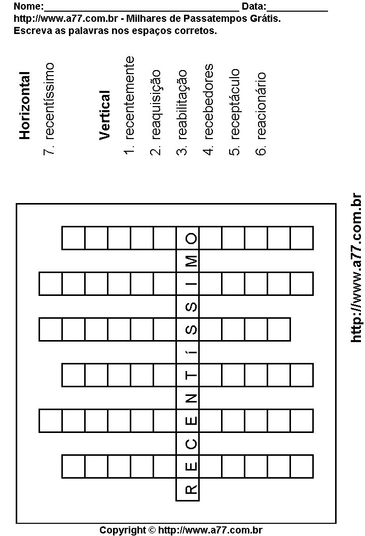 Cruzadinha Para Imprimir com Palavras Escritas Com a Letra R