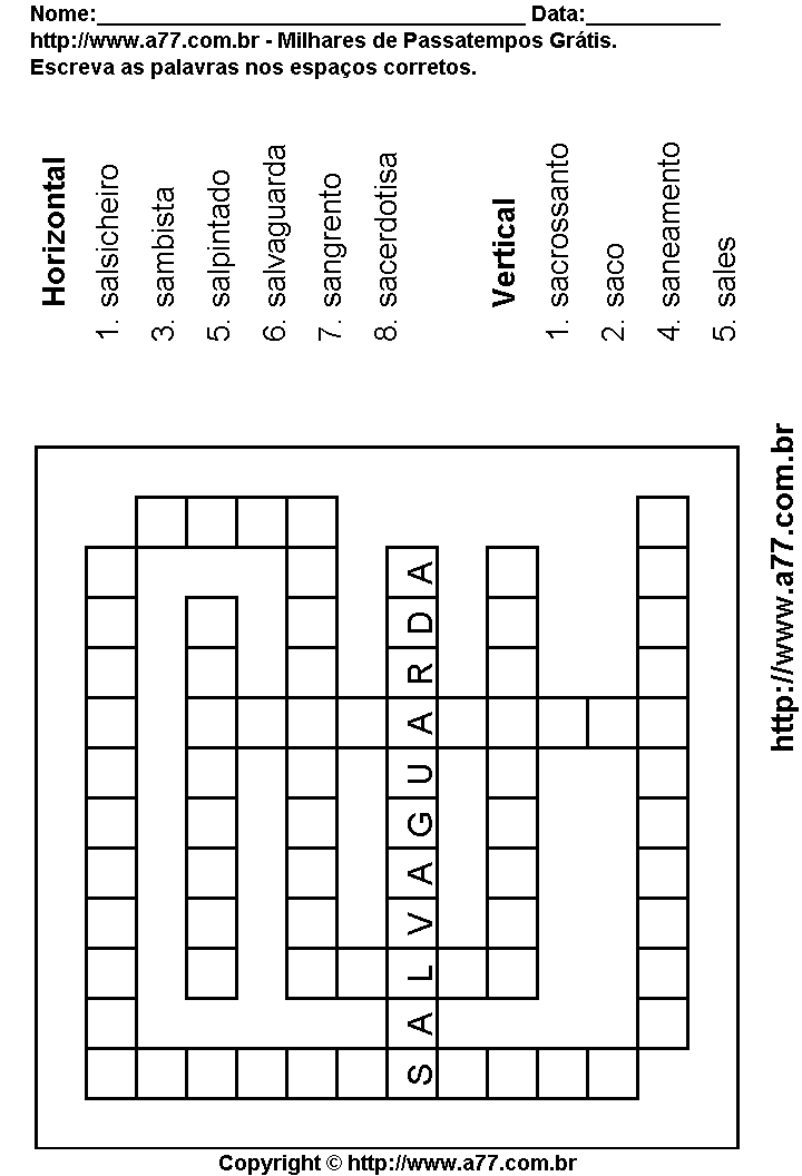 Cruzadinha Para Imprimir com Palavras Escritas Com a Letra S