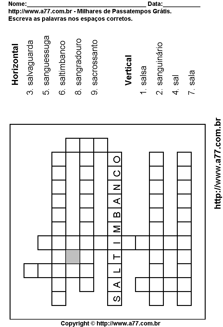 Cruzadinha Para Imprimir com Palavras Escritas Com a Letra S