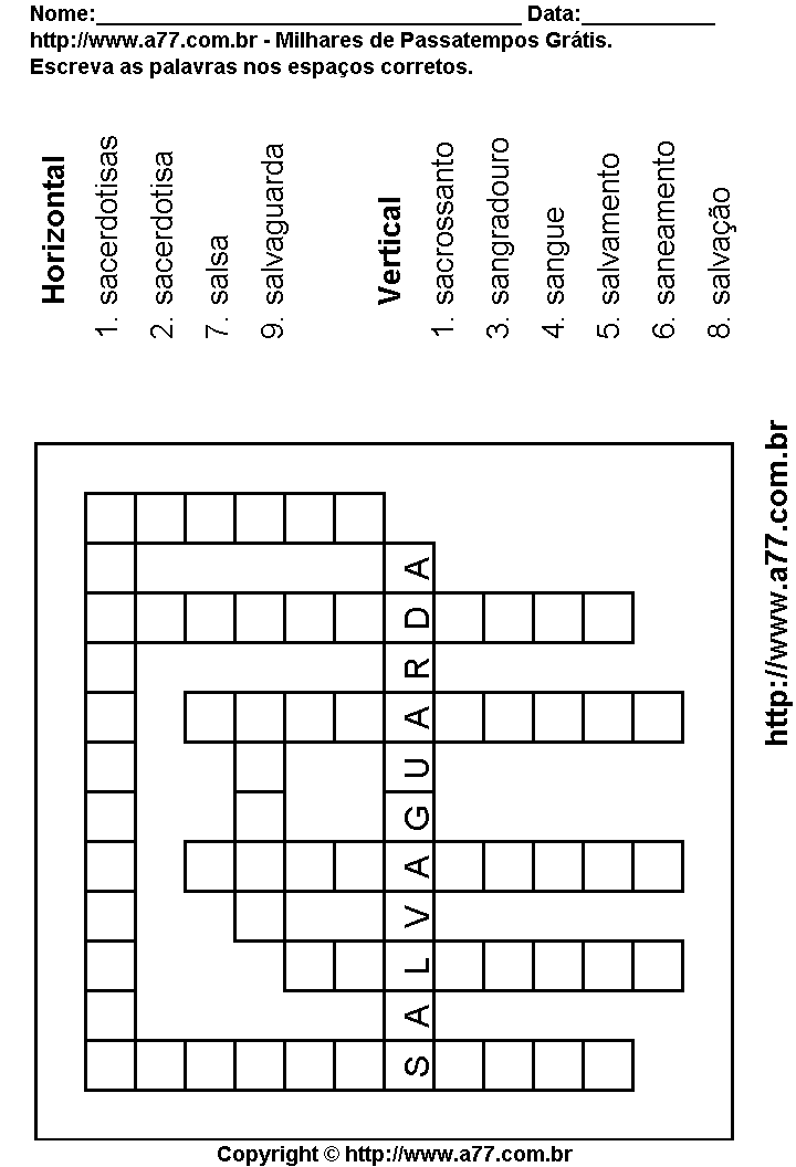 Cruzadinha Para Imprimir com Palavras Escritas Com a Letra S