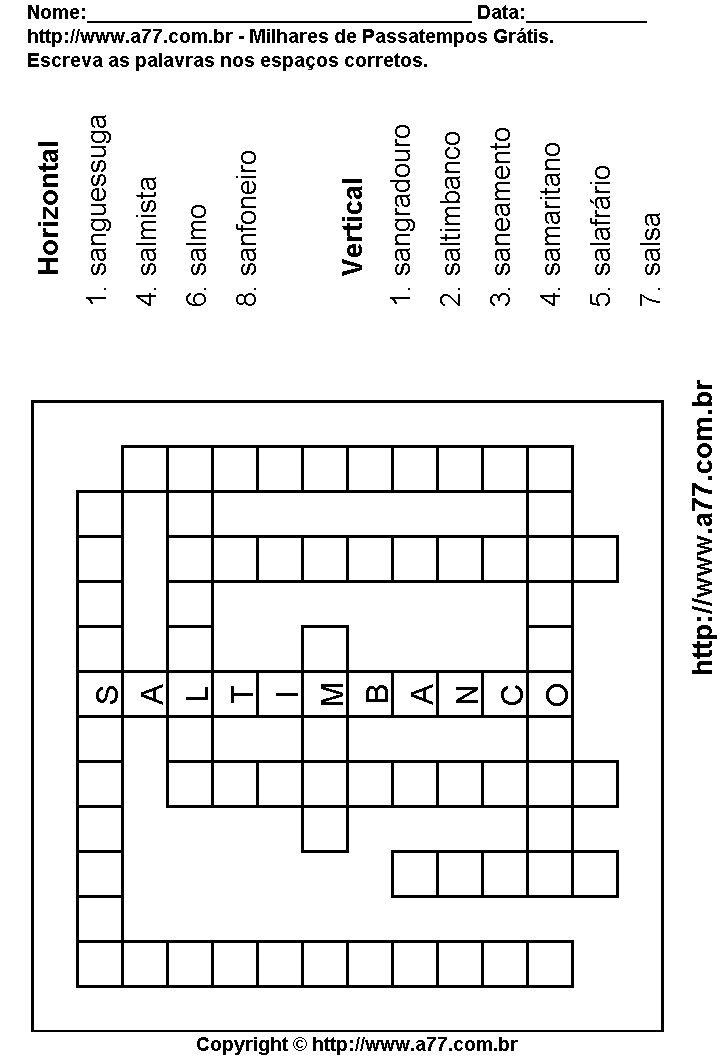 Cruzadinha Para Imprimir com Palavras Escritas Com a Letra S