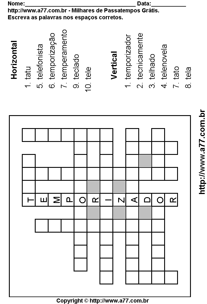 Cruzadinha Para Imprimir com Palavras Escritas Com a Letra T