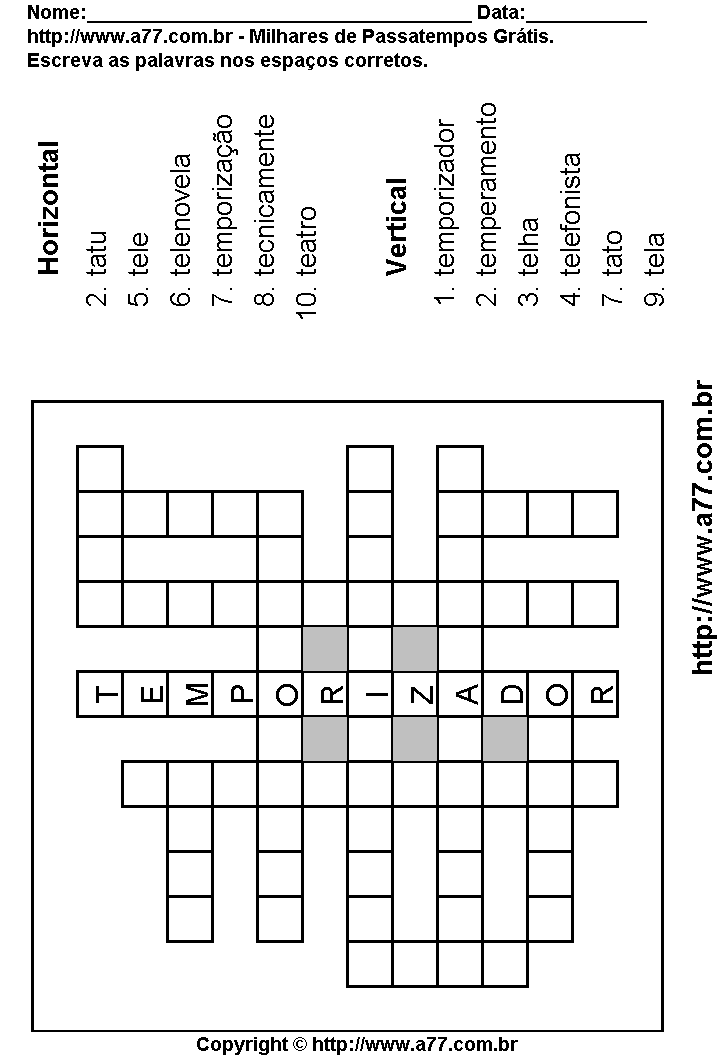Cruzadinha Para Imprimir com Palavras Escritas Com a Letra T