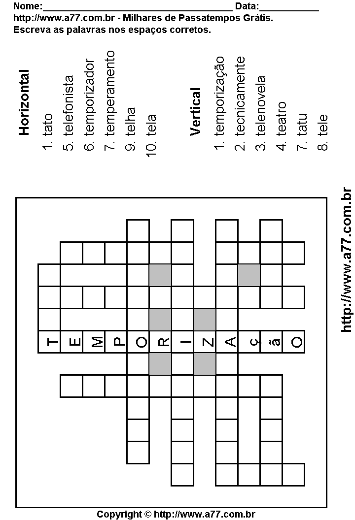 Cruzadinha Para Imprimir com Palavras Escritas Com a Letra T