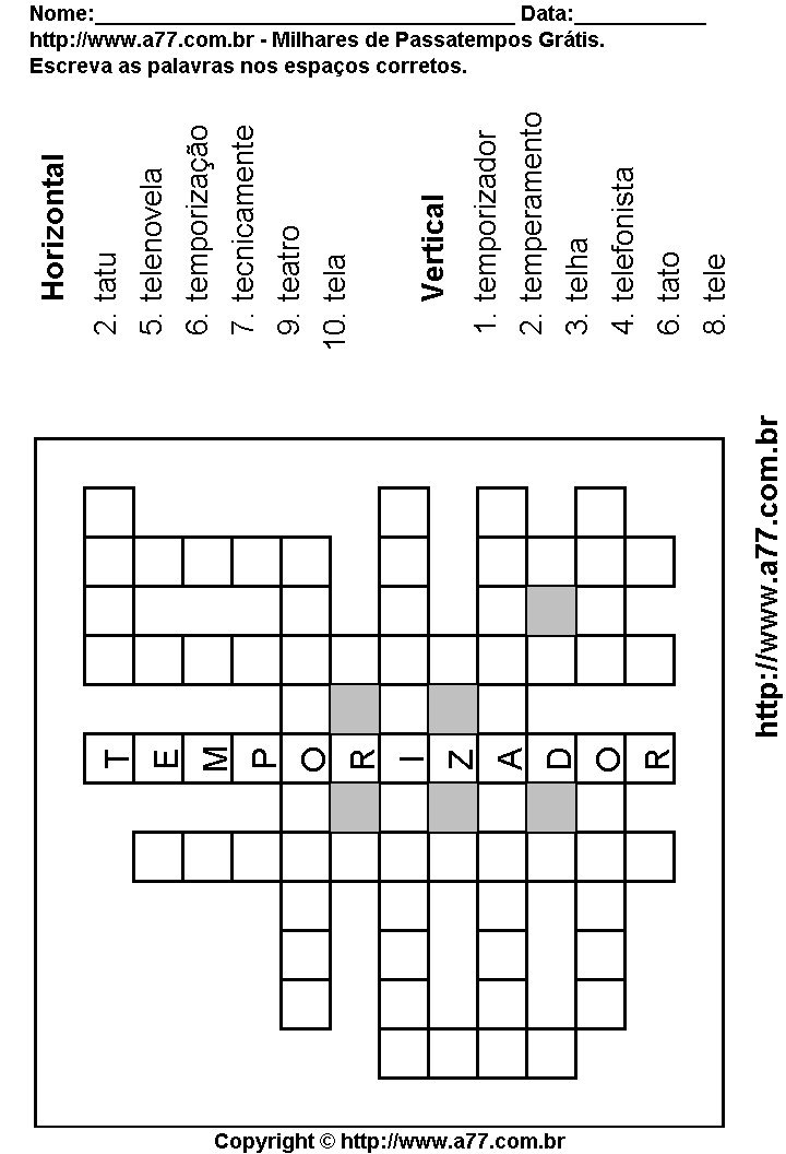 Cruzadinha Para Imprimir com Palavras Escritas Com a Letra T