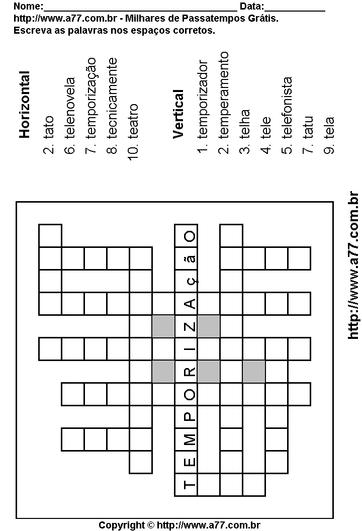 Cruzadinha Para Imprimir com Palavras Escritas Com a Letra T