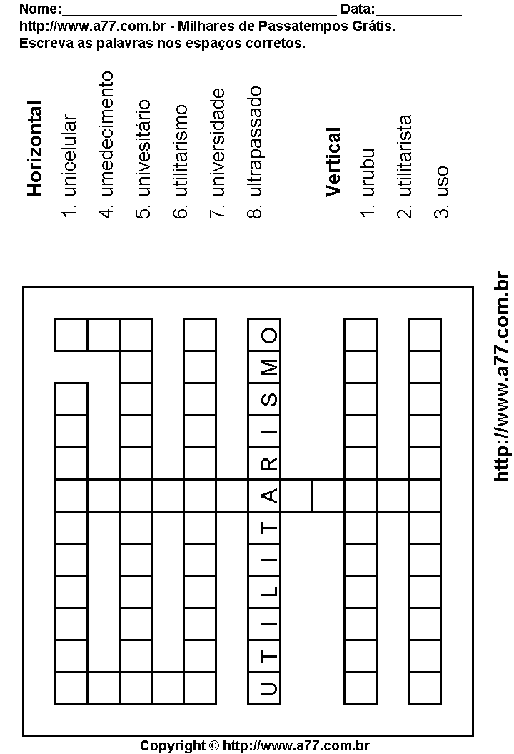 Cruzadinha Para Imprimir com Palavras Escritas Com a Vogal U