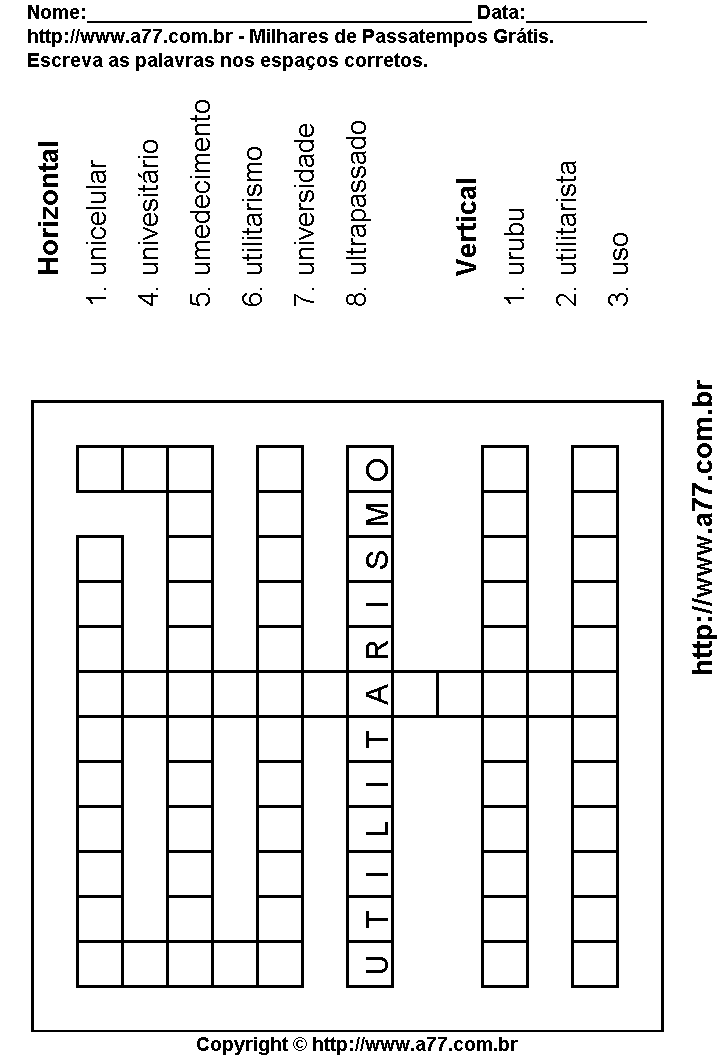 Cruzadinha Para Imprimir com Palavras Escritas Com a Vogal U