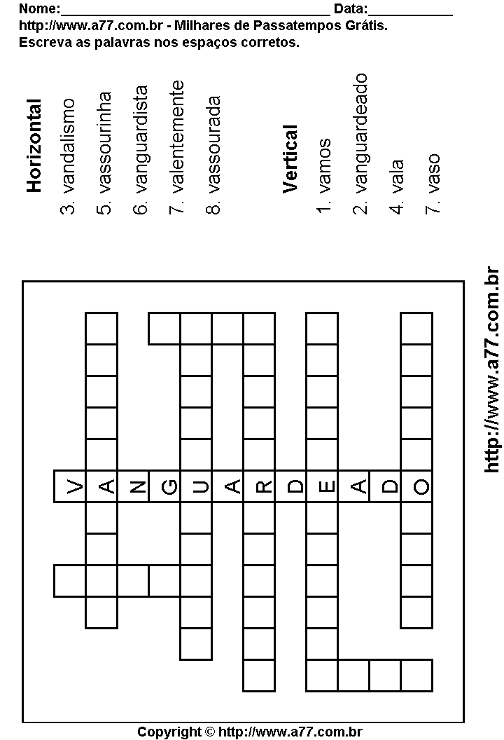 Cruzadinha Para Imprimir com Palavras Escritas Com a Letra V