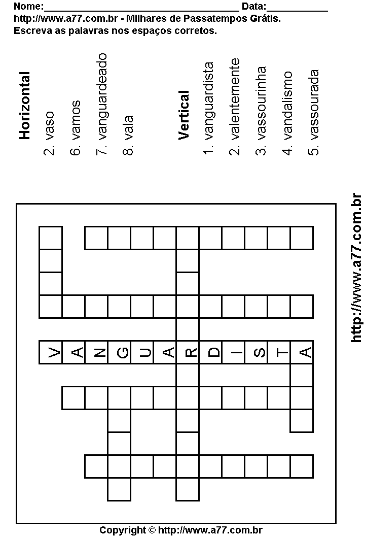 Cruzadinha Para Imprimir com Palavras Escritas Com a Letra V