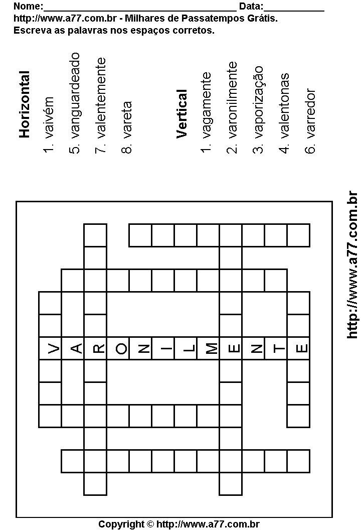 Cruzadinha Para Imprimir com Palavras Escritas Com a Letra V