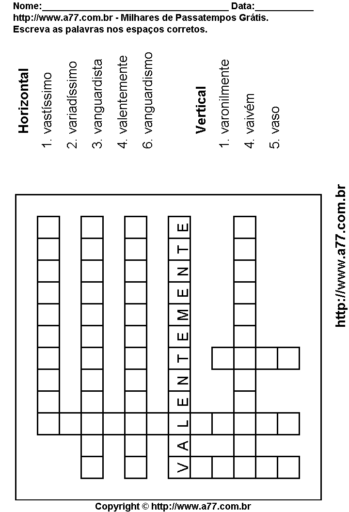 Cruzadinha Para Imprimir com Palavras Escritas Com a Letra V