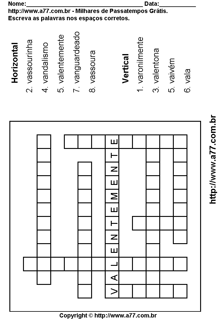 Cruzadinha Para Imprimir com Palavras Escritas Com a Letra V