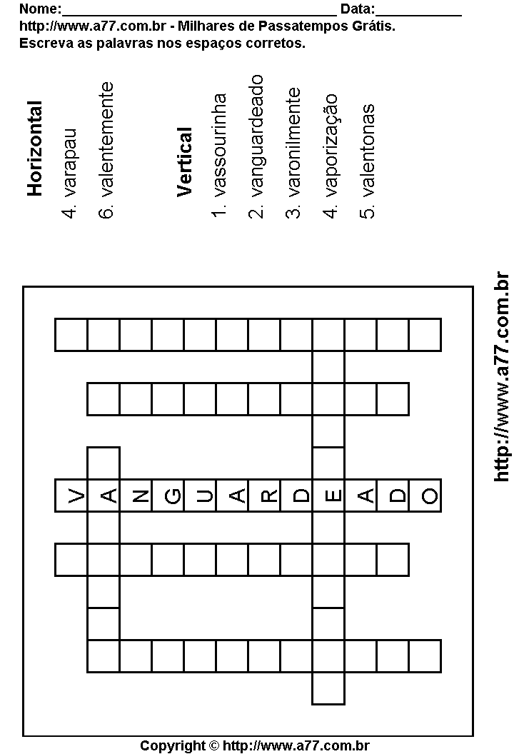 Cruzadinha Para Imprimir com Palavras Escritas Com a Letra V