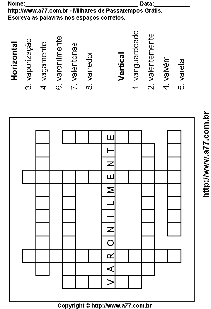 Cruzadinha Para Imprimir com Palavras Escritas Com a Letra V