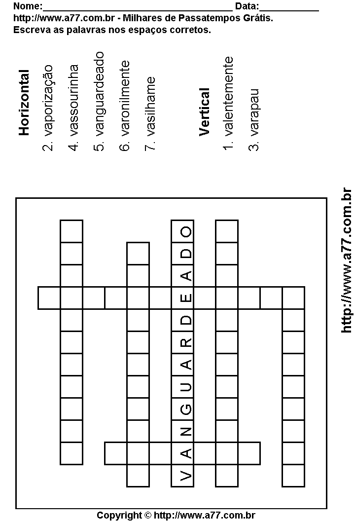 Cruzadinha Para Imprimir com Palavras Escritas Com a Letra V