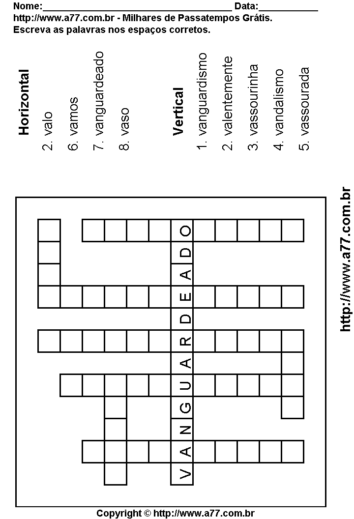 Cruzadinha Para Imprimir com Palavras Escritas Com a Letra V