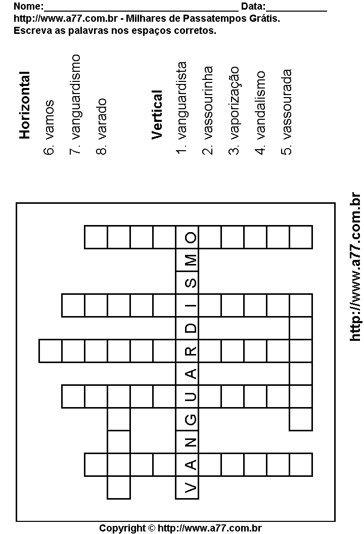 Cruzadinha Para Imprimir com Palavras Escritas Com a Letra V