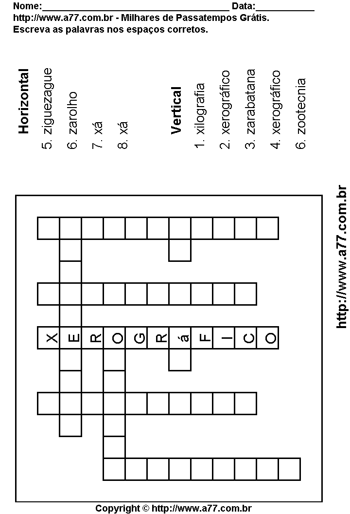 Cruzadinha Para Imprimir com Palavras Escritas Com as Letras X, Z