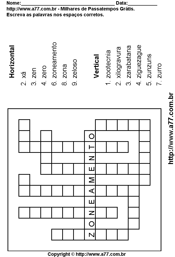 Cruzadinha Para Imprimir com Palavras Escritas Com as Letras X, Z