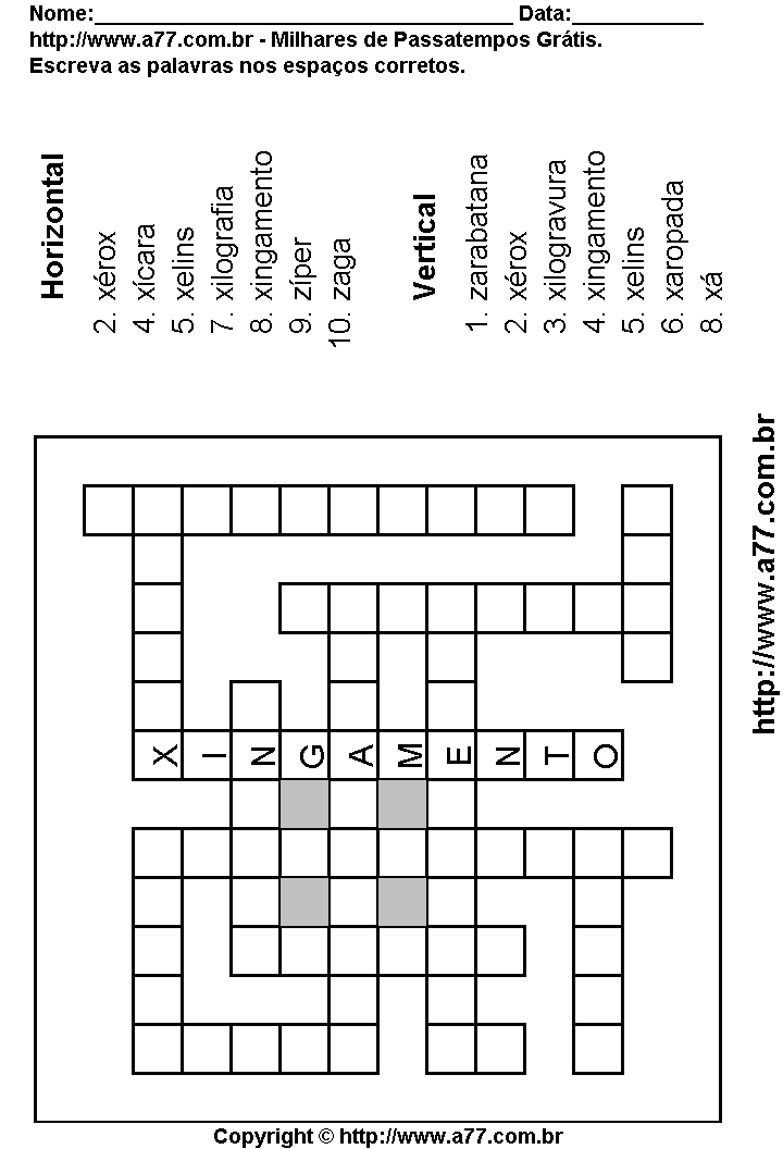 Cruzadinha Para Imprimir com Palavras Escritas Com as Letras X, Z