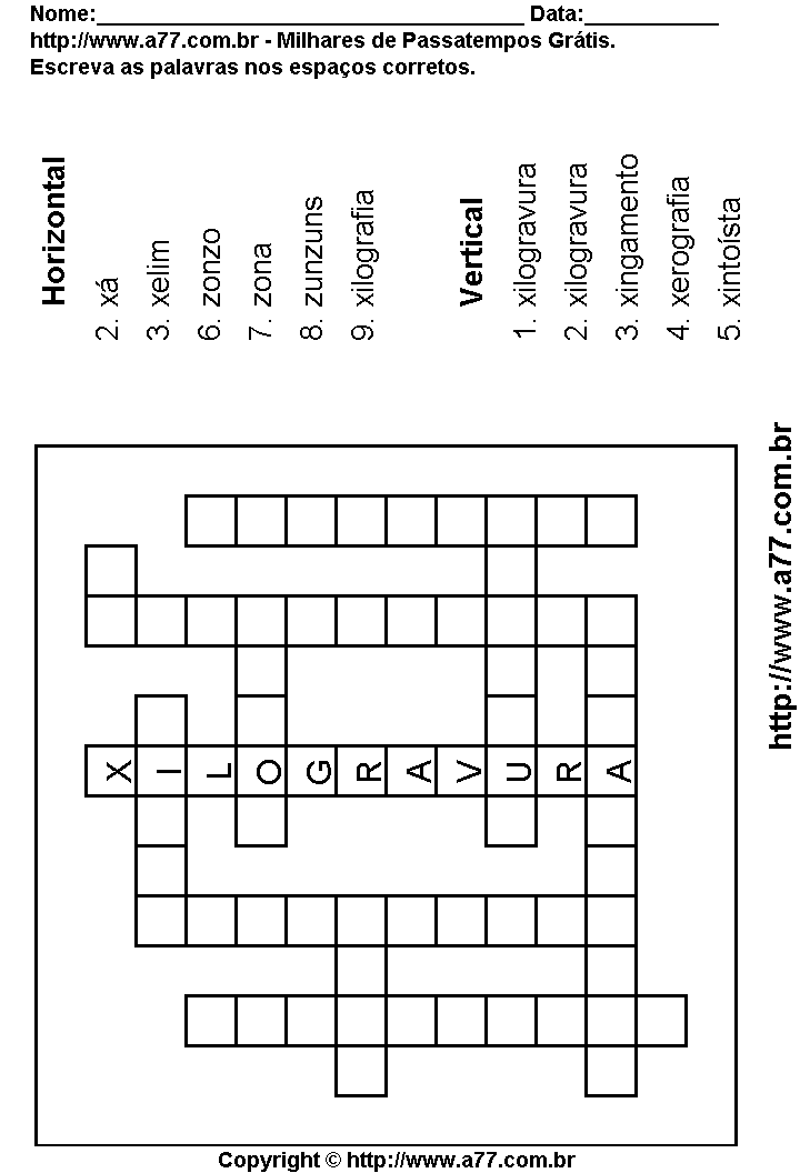 Cruzadinha Para Imprimir com Palavras Escritas Com as Letras X, Z