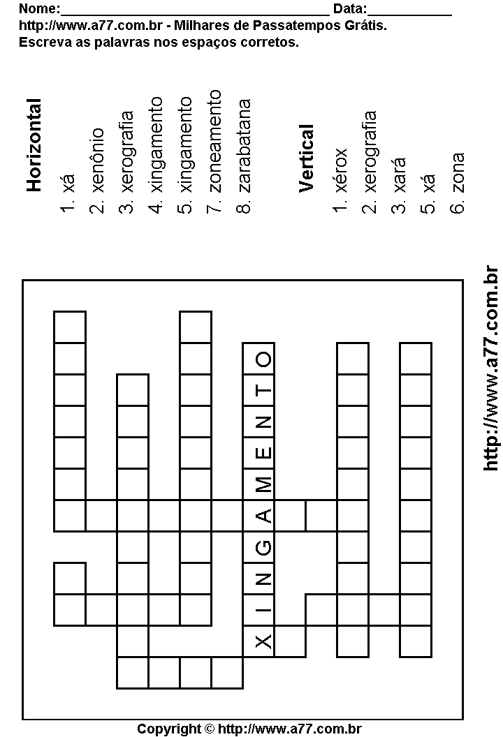 Cruzadinha Para Imprimir com Palavras Escritas Com as Letras X, Z