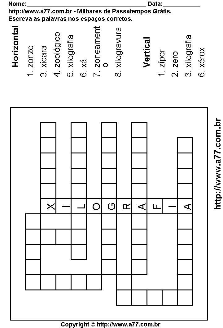 Cruzadinha Para Imprimir com Palavras Escritas Com as Letras X, Z