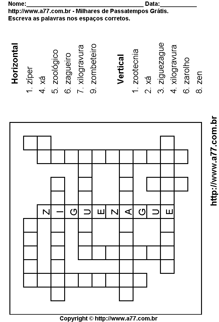 Cruzadinha Para Imprimir com Palavras Escritas Com as Letras X, Z