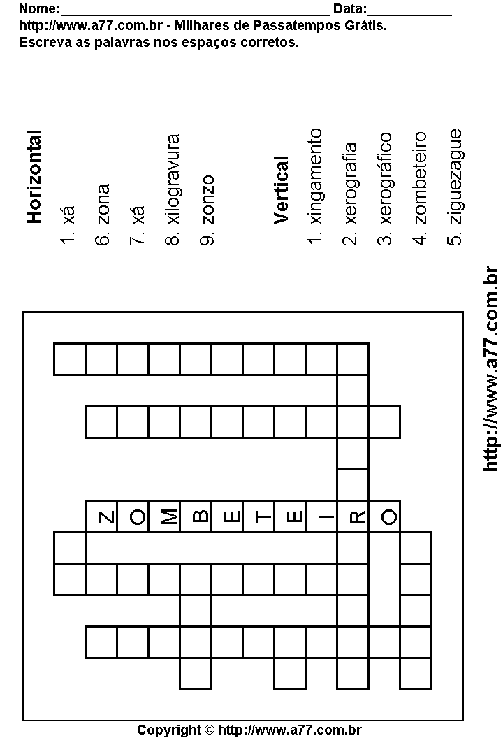 Cruzadinha Para Imprimir com Palavras Escritas Com as Letras X, Z