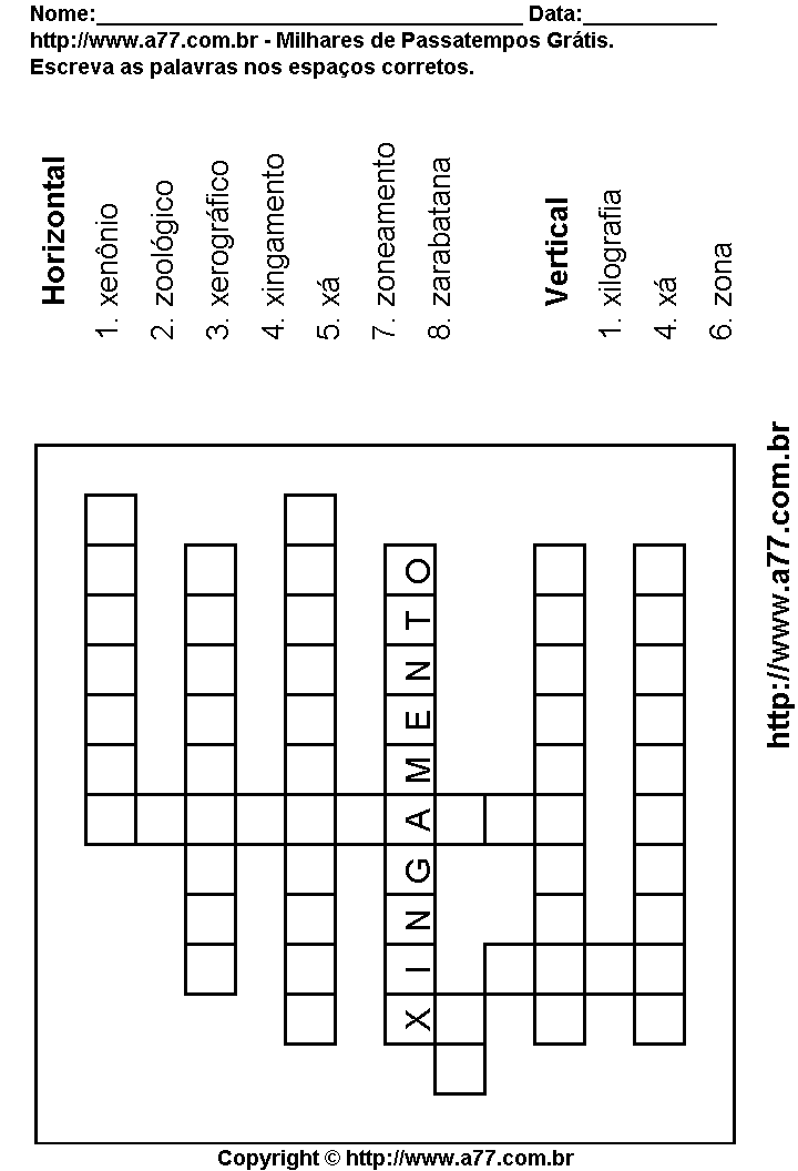 Cruzadinha Para Imprimir com Palavras Escritas Com as Letras X, Z