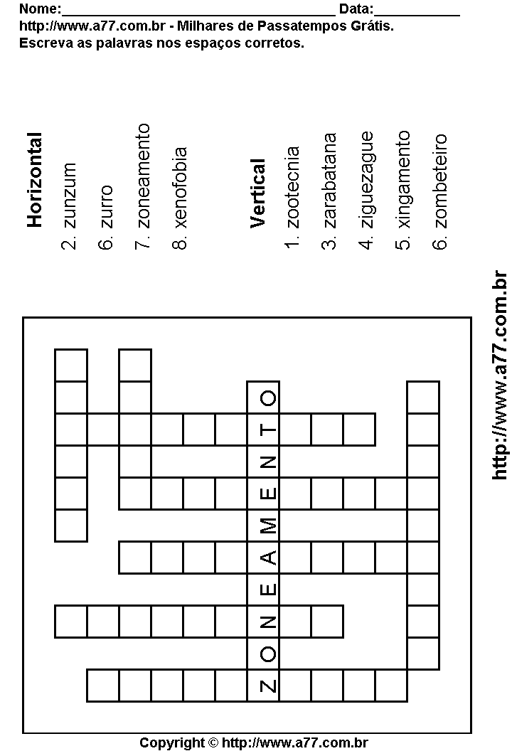 Cruzadinha Para Imprimir com Palavras Escritas Com as Letras X, Z