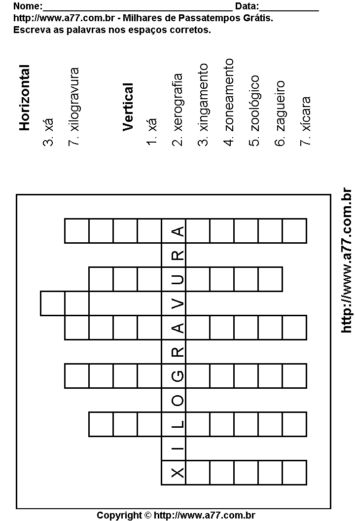 Cruzadinha Para Imprimir com Palavras Escritas Com as Letras X, Z