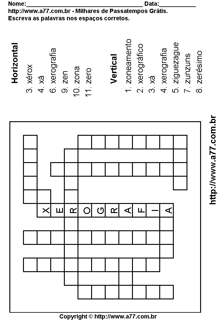 Cruzadinha Para Imprimir com Palavras Escritas Com as Letras X, Z