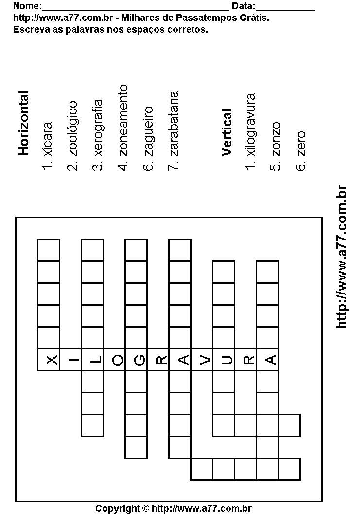 Cruzadinha Para Imprimir com Palavras Escritas Com as Letras X, Z