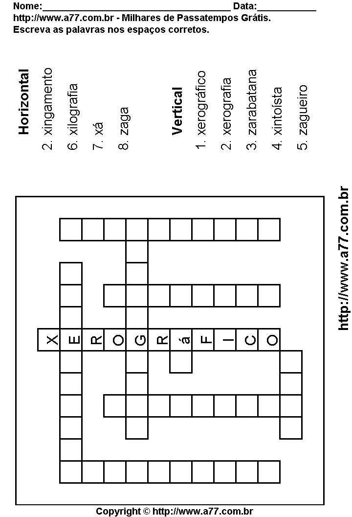 Cruzadinha Para Imprimir com Palavras Escritas Com as Letras X, Z