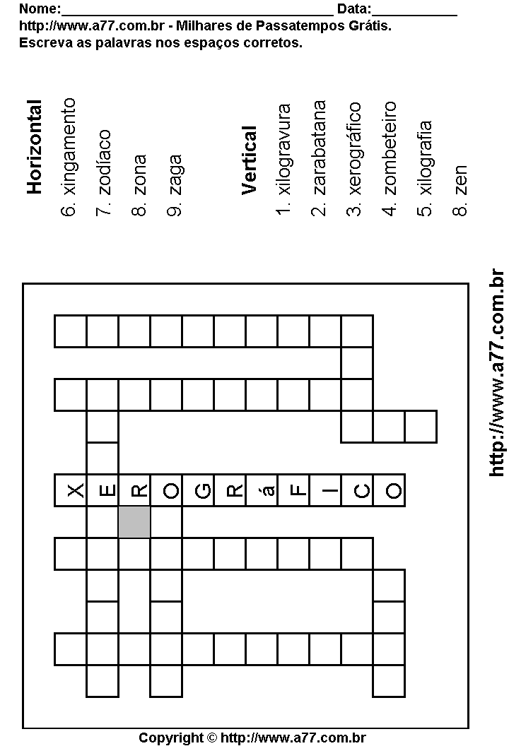 Cruzadinha Para Imprimir com Palavras Escritas Com as Letras X, Z