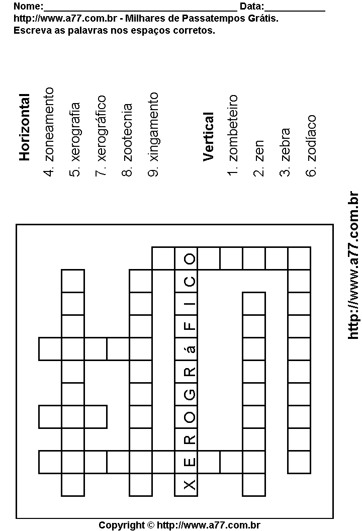 Cruzadinha Para Imprimir com Palavras Escritas Com as Letras X, Z