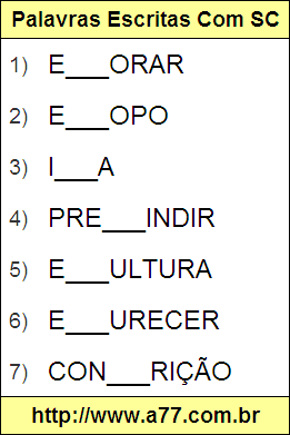 Atividade Palavras Escritas Com SC: Escorar, Escopo 