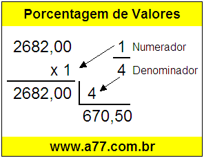 Quanto é 1/4 de R$ 2682,00