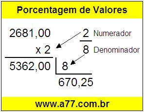 Quanto é 2/8 de R$ 2681,00