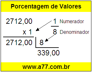 Quanto é 1/8 de R$ 2712,00