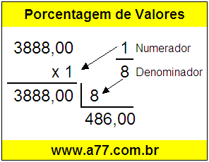 Quanto é 1/8 de R$ 3888,00