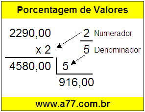 Quanto é 2/5 de R$ 2290,00